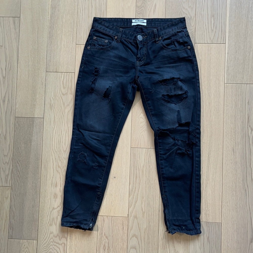 One by one teaspoon black distressed jeans 25